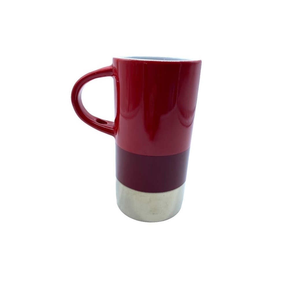 Starbucks Espresso Latte Mug Cup Red Burgundy Silver 8 oz. NO SPOON 2014